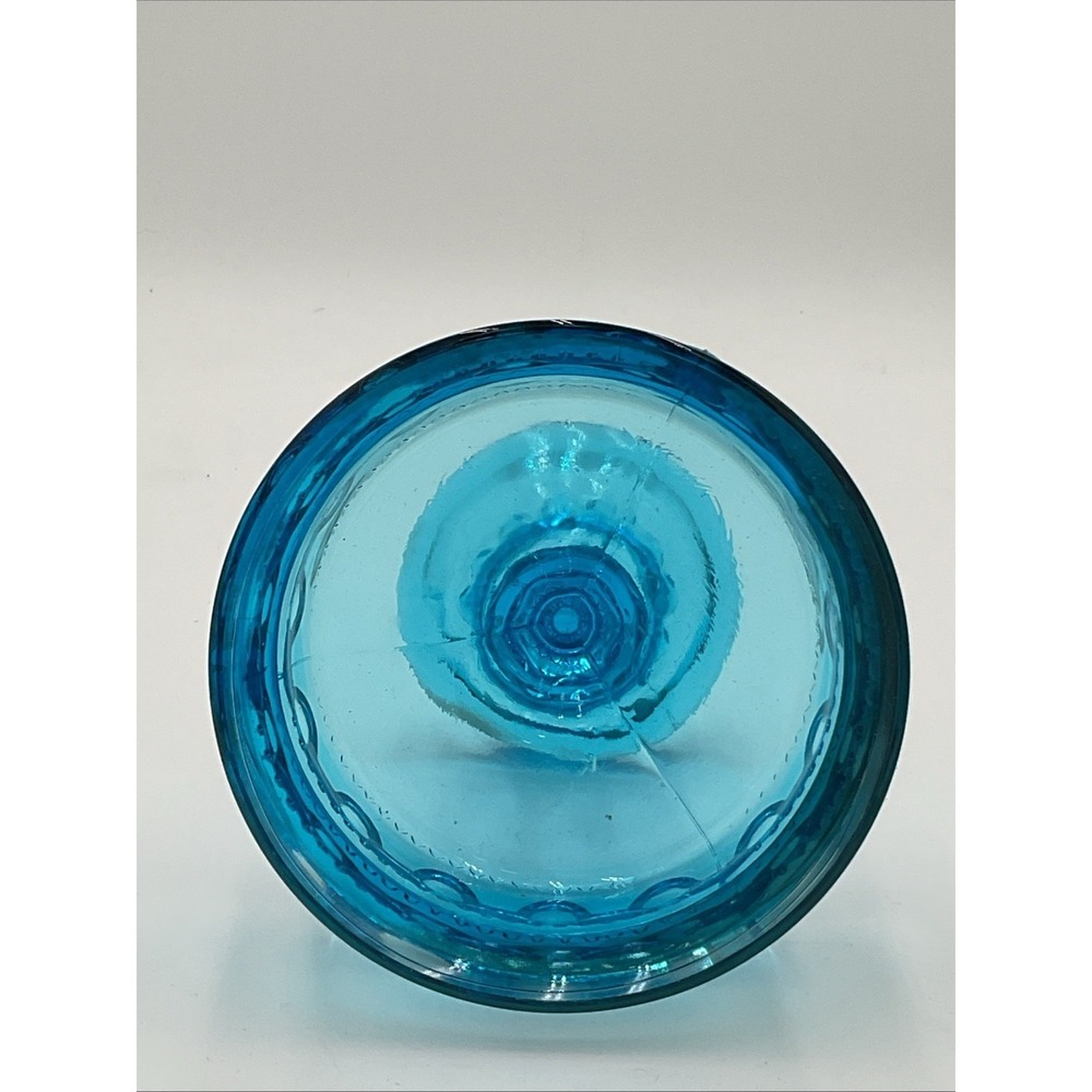 Vintage INDIANA GLASS Kings Crown Aqua Blue Thumbprint Pedestal COMPOTE Bowl - Picture 4 of 6